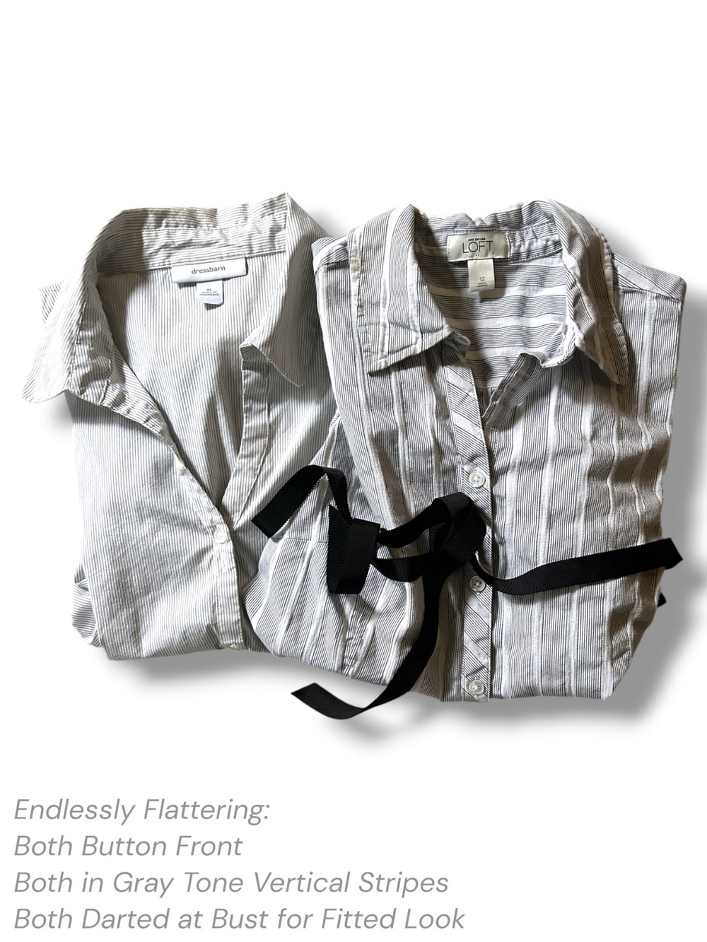 Bundle of 2 Button Front Collared Blouses Dressbarn XL LOFT 12 Gray Stripes Tops
